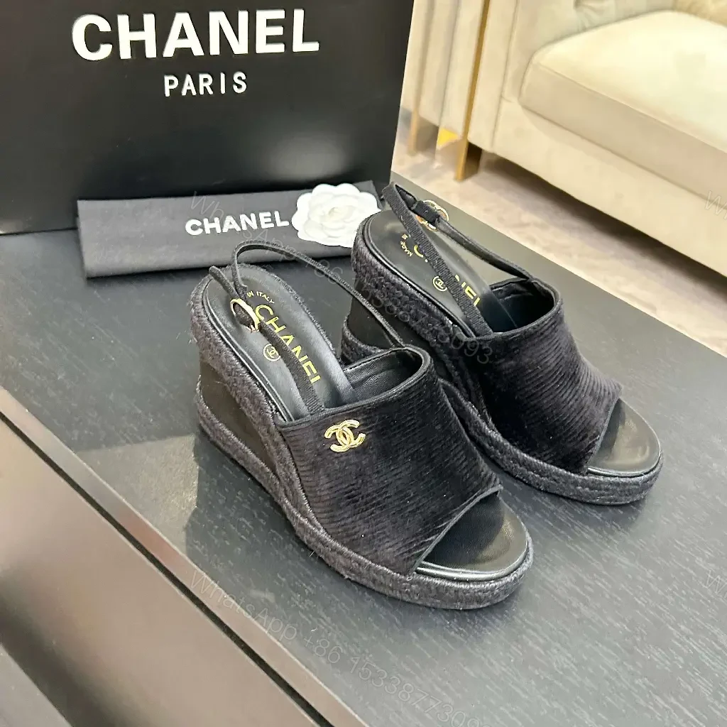 View 5 of Chic Black Textured Slingback Sandals with Gold Logo