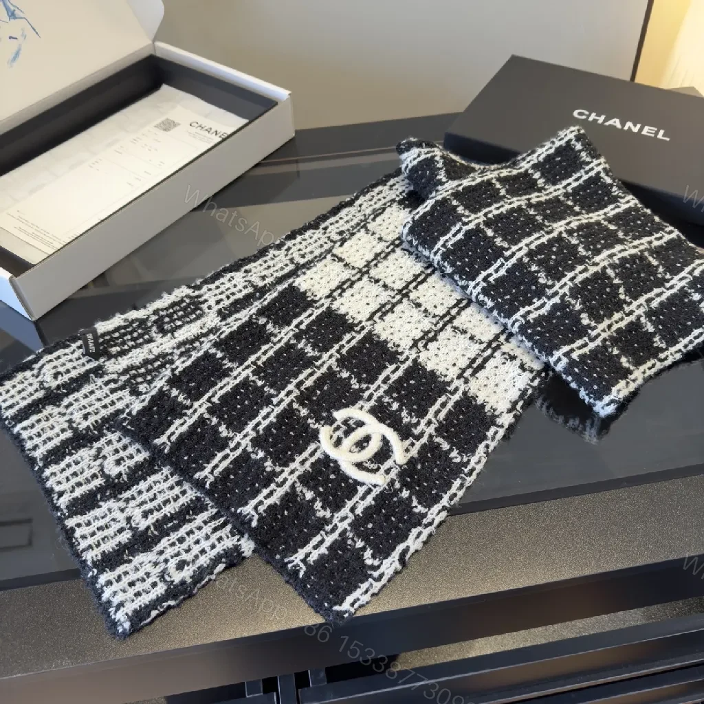 View 8 of Black & White Tweed Scarf: Luxe Knit, Signature Texture, Unisex Accessory