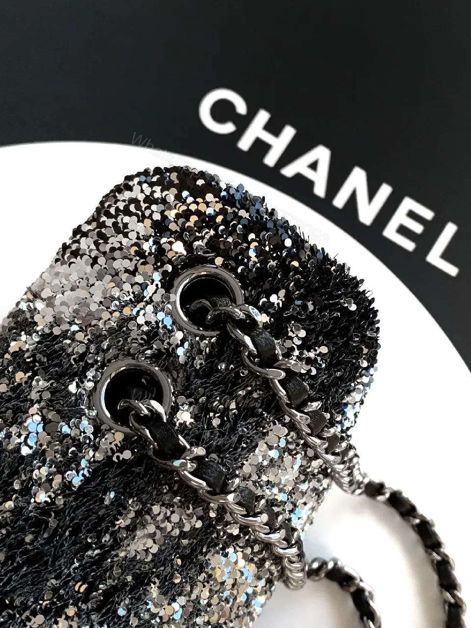 View 4 of Glossy Night Out Bag: Sequin-Quilted Chain-Top Shoulder Bag