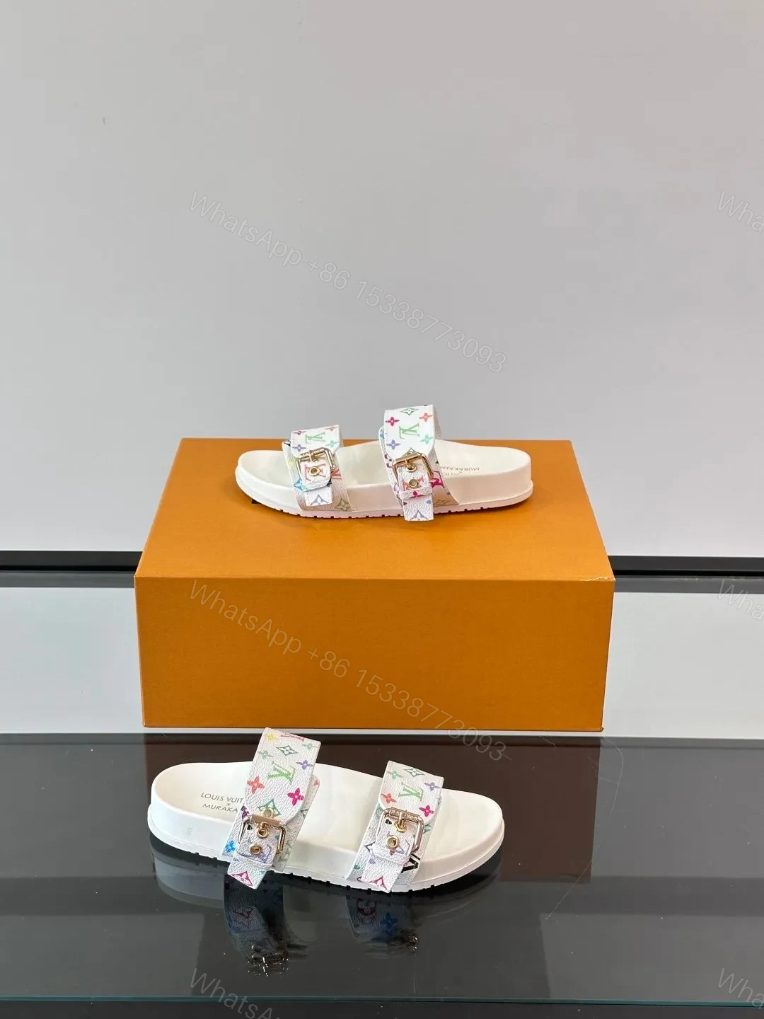 View 4 of LV Men White Multicolor Pattern Leather Sandals