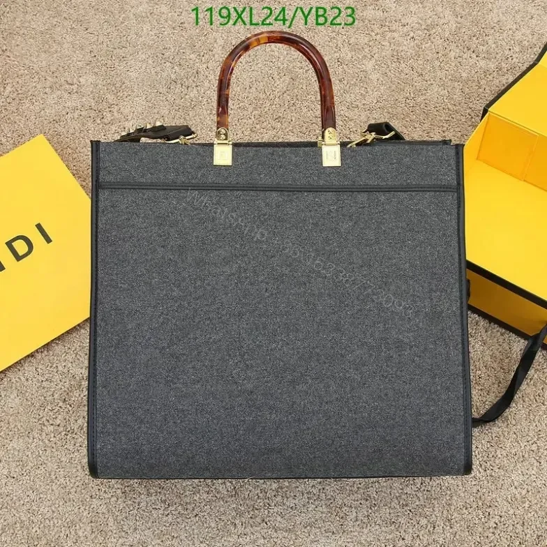View 4 of Fendi Sunshine Large Black Leather Knockoff Tote Bag YB2377