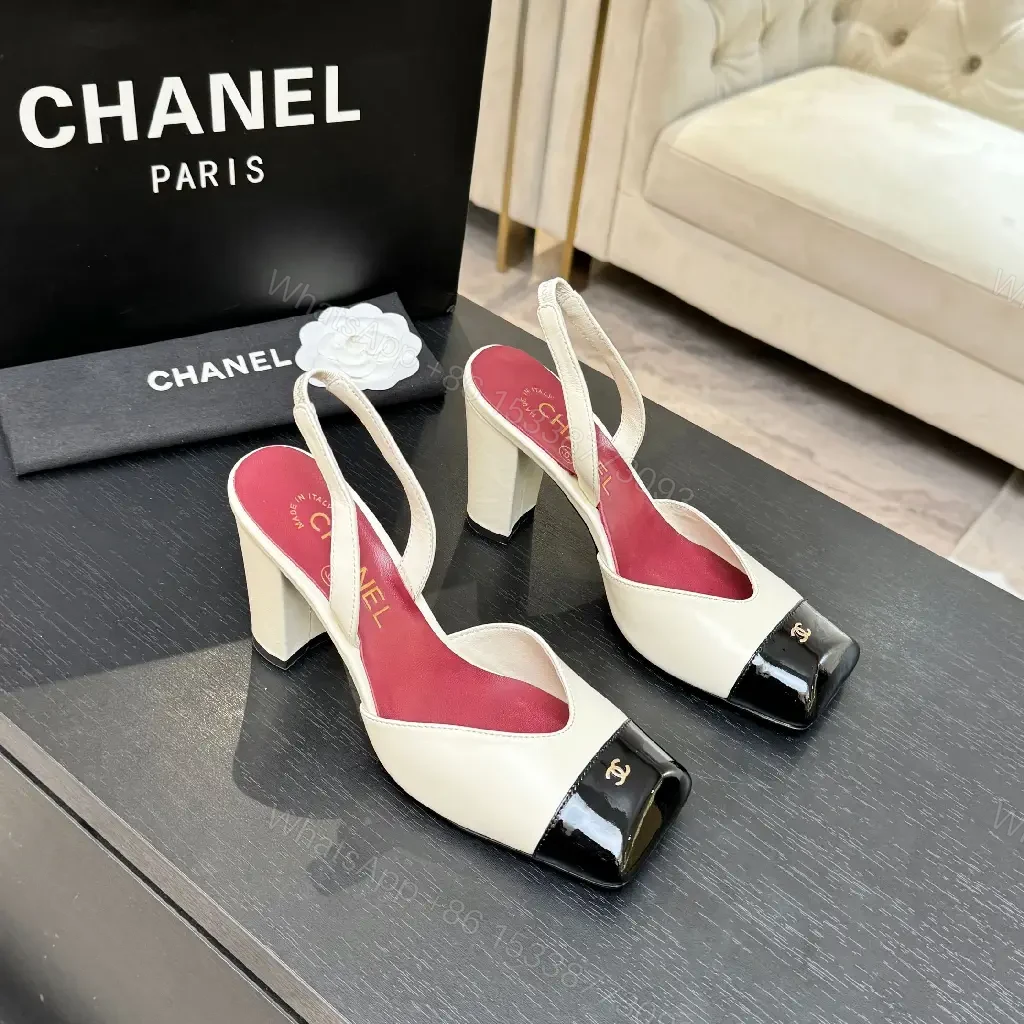 View 7 of Cream & Black Two-Tone Heeled Slingbacks: Luxe Comfort Shoes