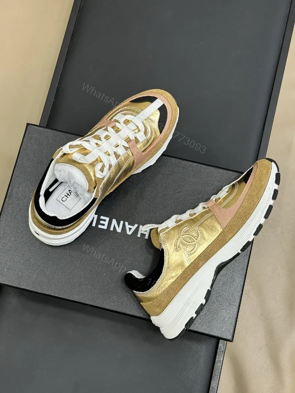 View 4 of Gold & Metallic Textured High-Tops with Couture Detail
