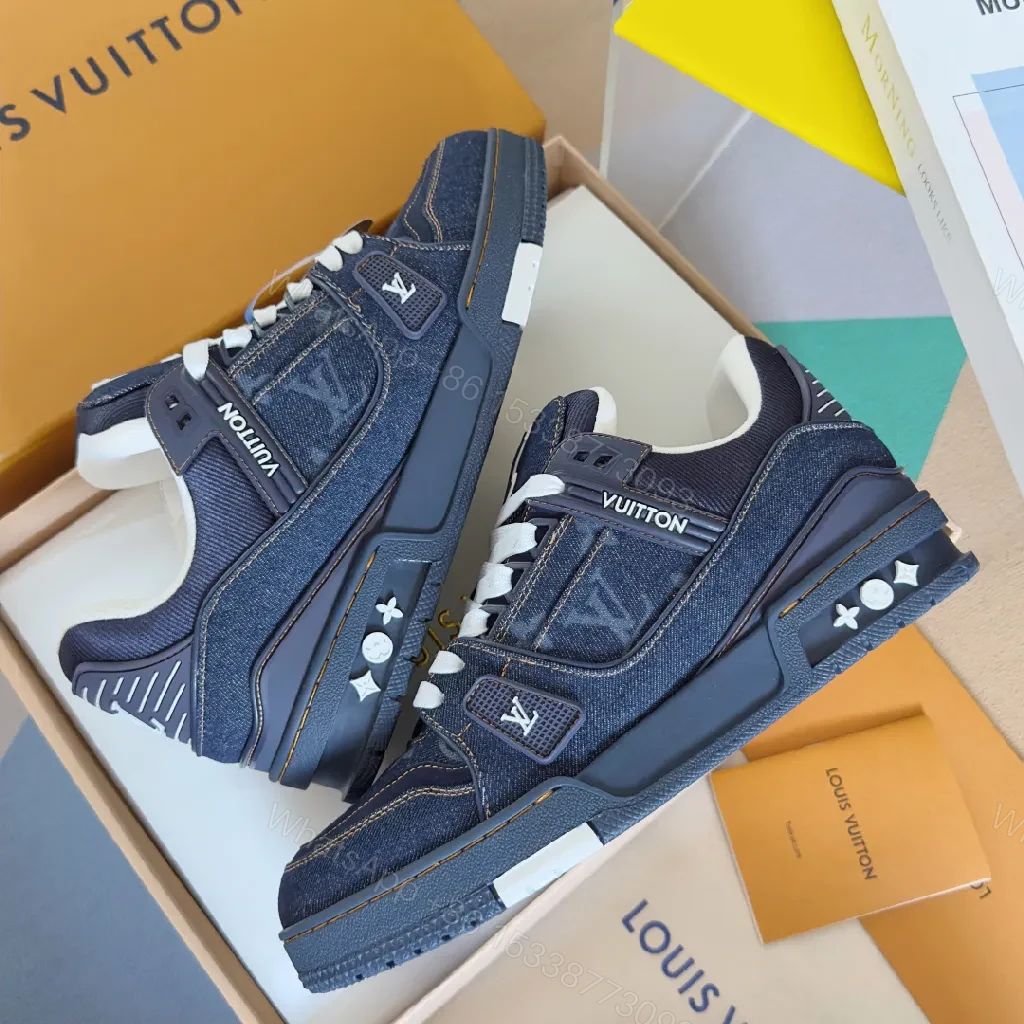 View 2 of Denim-Block Luxe: Iconic LV-Style High-Tops Sneakers
