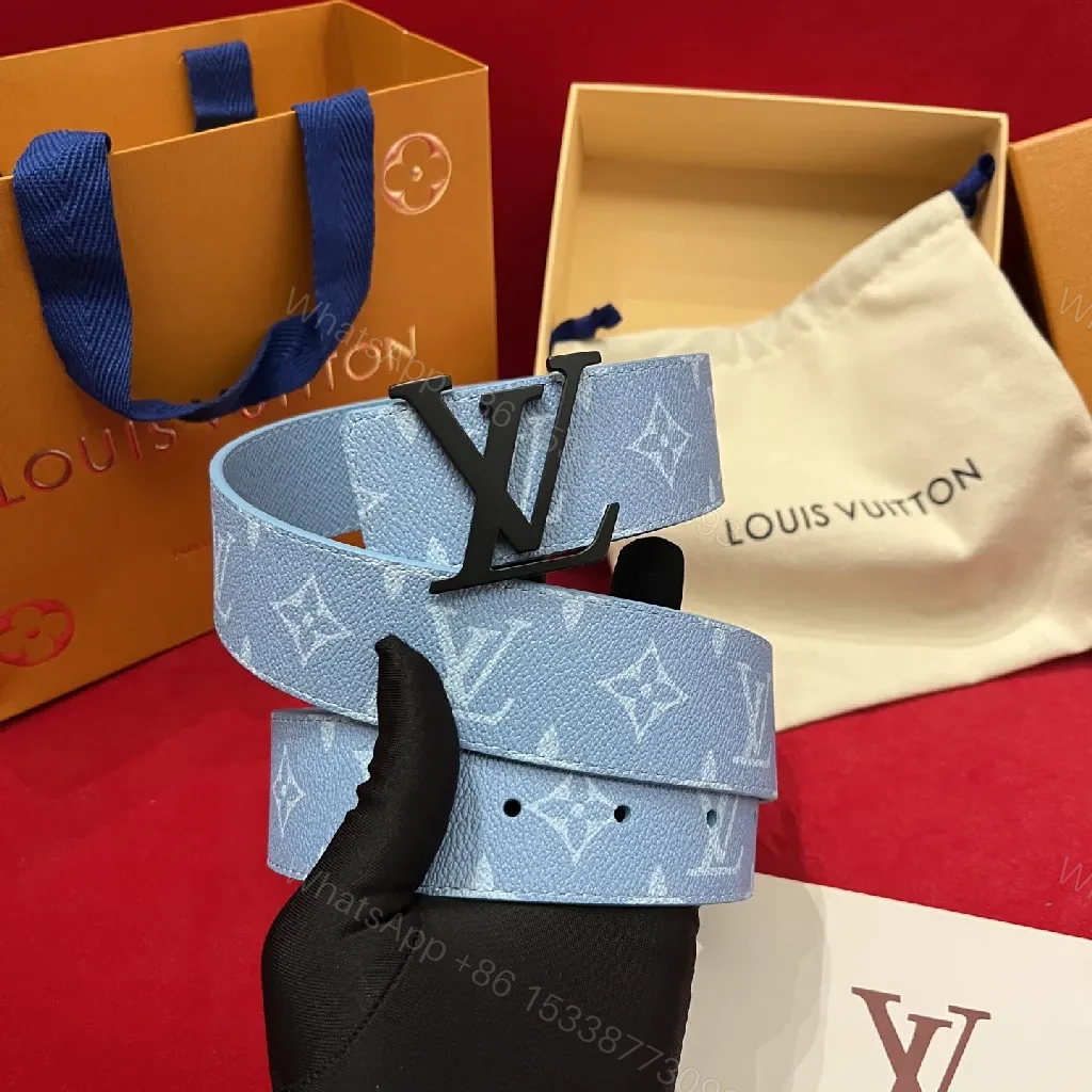 View 4 of Soft-Blue Monogram Belt: Textured Leather, Modern Silhouette, Everyday Luxury