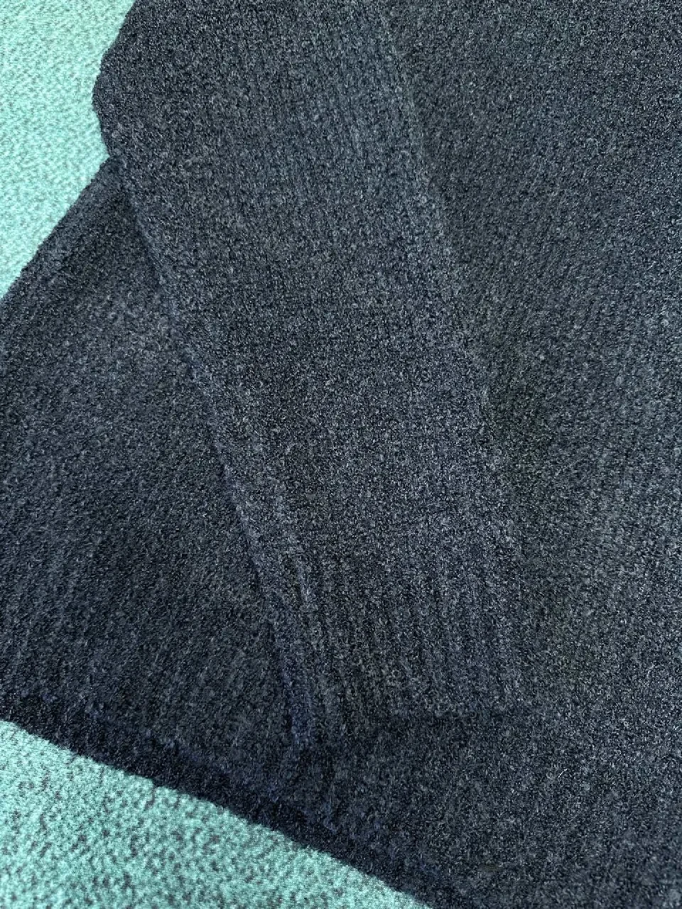 View 6 of Textured Knit Crewneck with Subtle LV Emblem, Navy, Mid-Weight Luxury