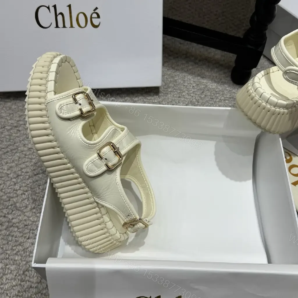 View 4 of Cream Leather Light-Prep Sandals with Double Buckle Straps