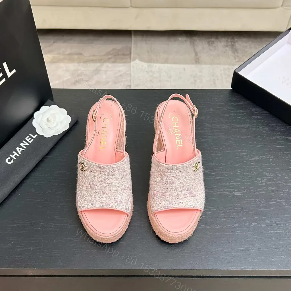 View 6 of Textured Pink Espadrille Wedges – Knit Upper, Platform Glam