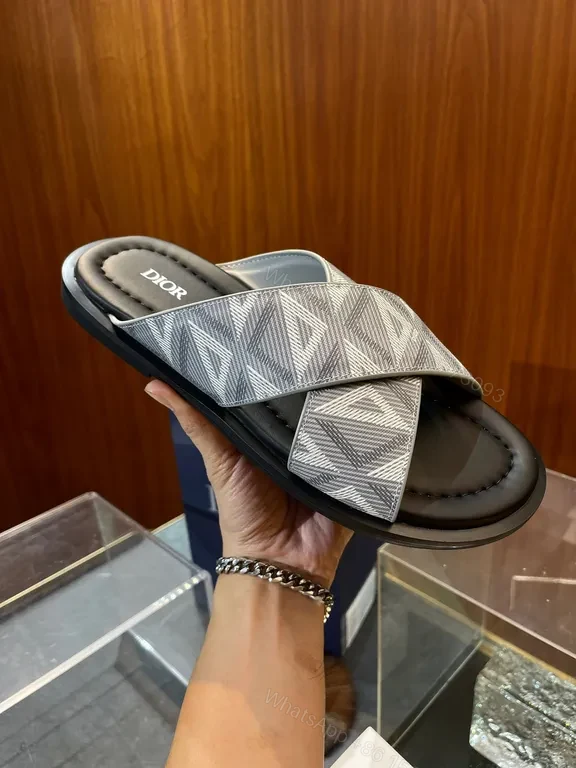 View 9 of Premium Black Leather Slide with Textured Texture + All-Day Comfort Slide
