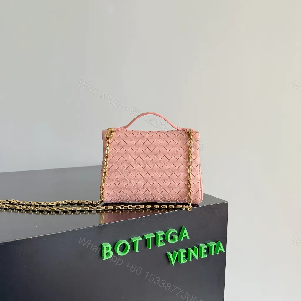 View 2 of Soft Pink Woven Crossbody: Mini Luxe, Gold Hardware Set