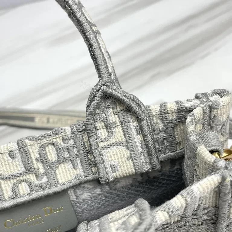 View 7 of Compact Dior Oblique Mini-Tote: Grey Jacquard, Logo Stripe, Premium