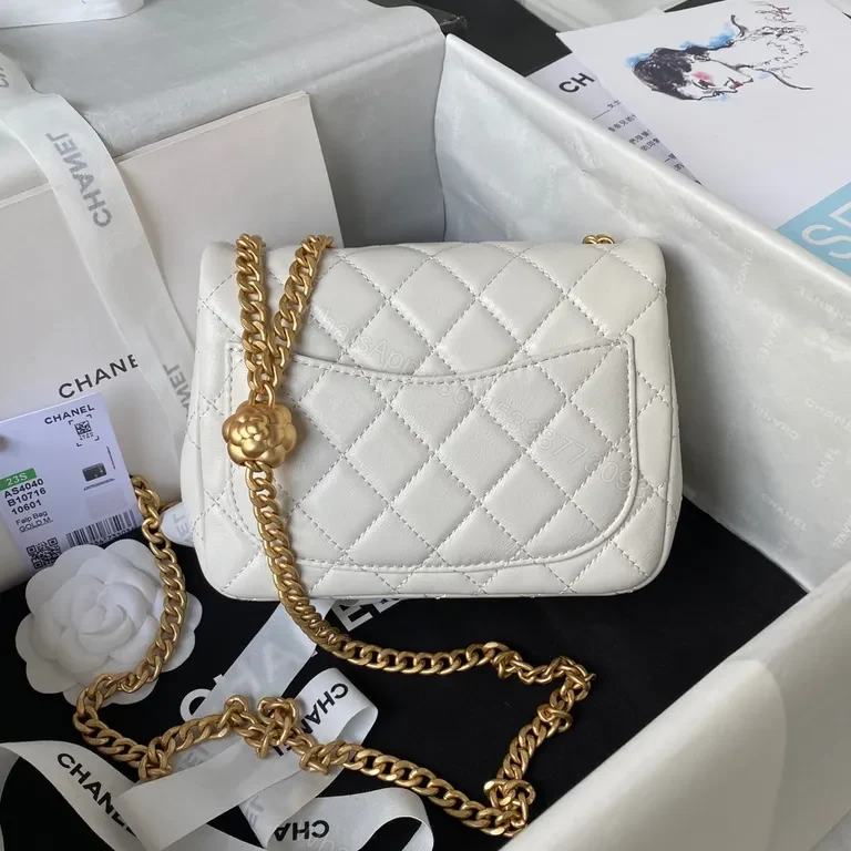 View 3 of White Quilted Flap Bag with Gold Chain â€“ Luxe Everyday Accessory