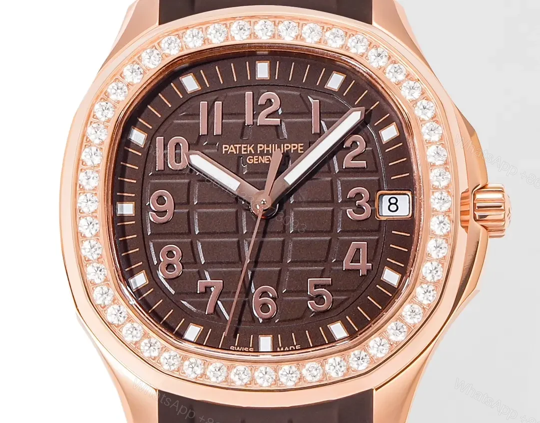 View 5 of Patek Philippe Aquanaut Luce 5268 Series Rose Gold Watch with Diamond Bezel Brown Dial and Rubber Strap