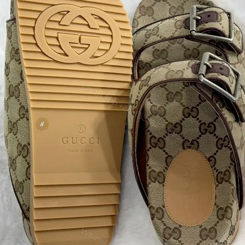 View 5 of GUCCI monogram canvas slide sandals