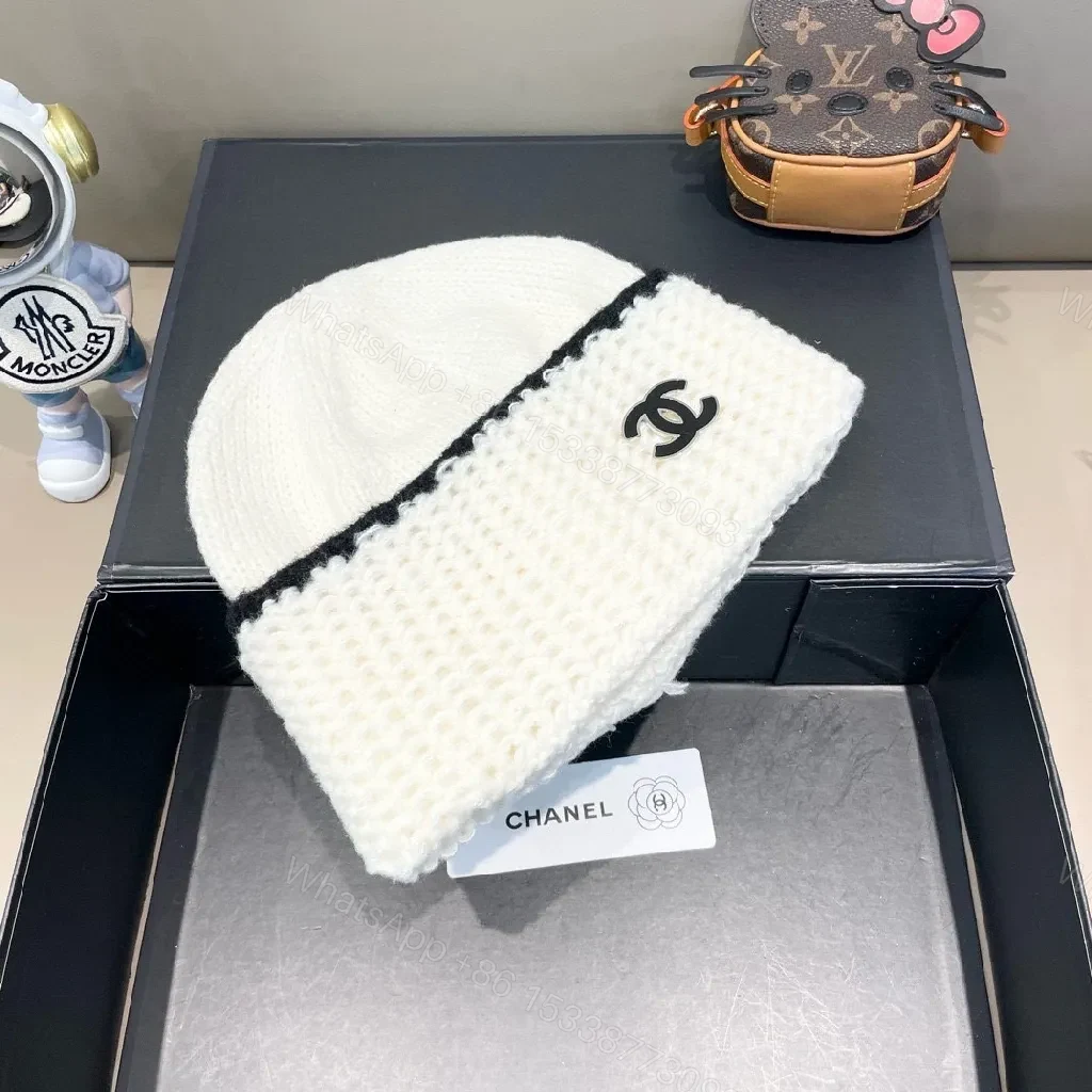 View 2 of White Knit Beanie - Luxe Chanel Accent, Classic Warmth