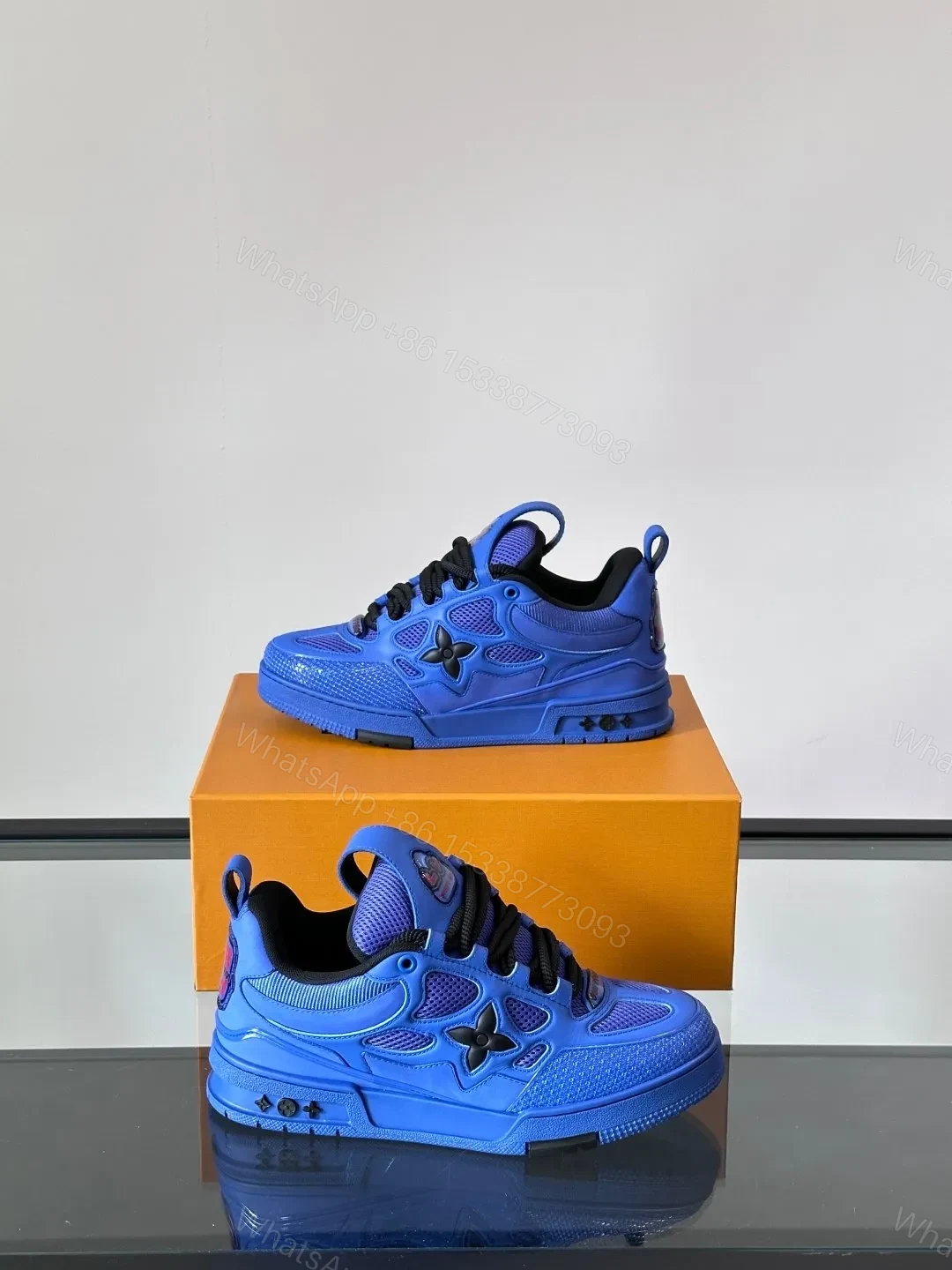 View 4 of LV Men Blue Mesh And Leather Sneakers