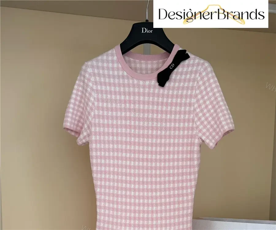 View 3 of Dior Pink and White Plaid Knitted Dress