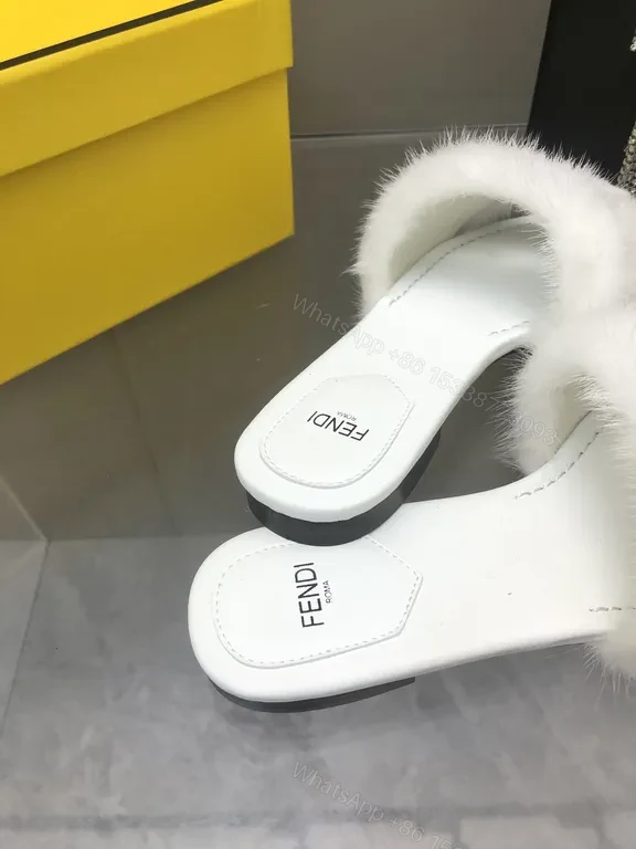 View 2 of White Faux-Fur Rim Slide Sandals: Luxury Comfort, Minimalist Chic