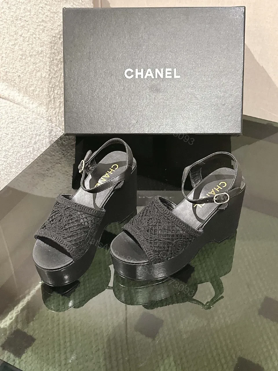 Black Lace-Trim Platform Wedges, Open-Toe, Comfortable Elevation — view 1