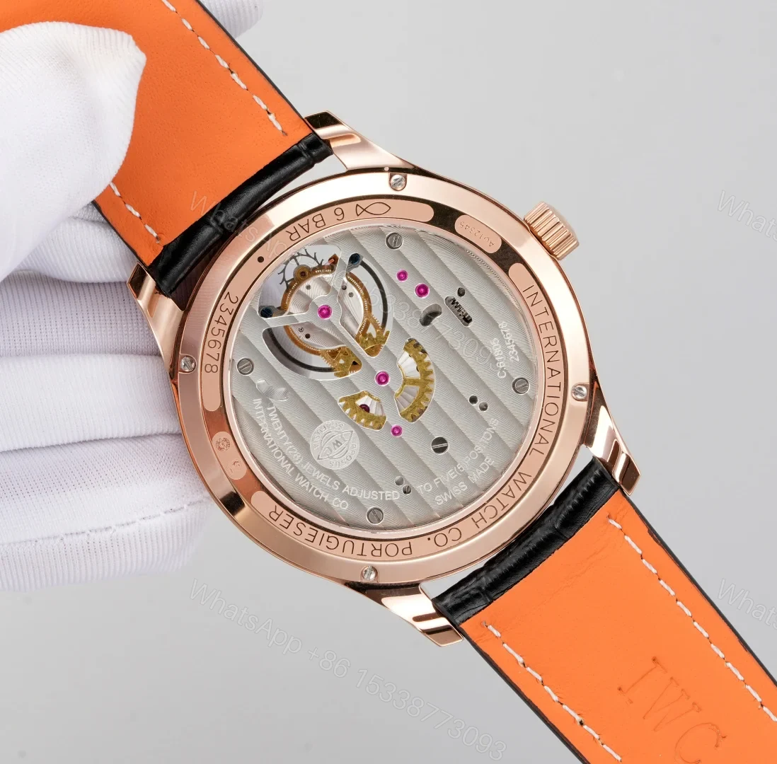 View 7 of IWC Tourbillon Blue Replica 42MM Premium Rose Gold Case Black Leather Strap Edition RG-IWC-TOURBILLON-BLUE-42