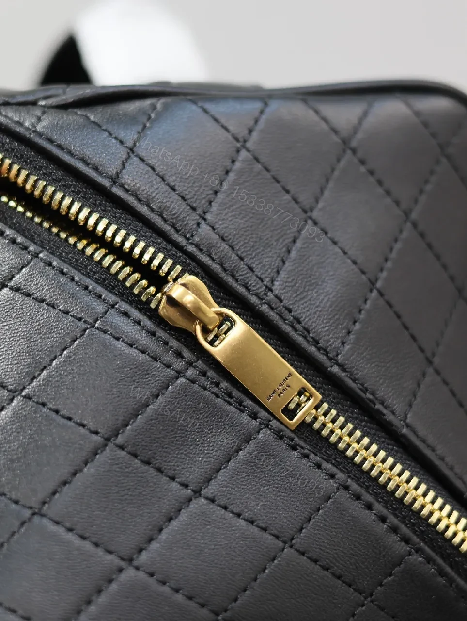 View 4 of Compact Black Quilted Leather Vanity Bag with Gold Monogram