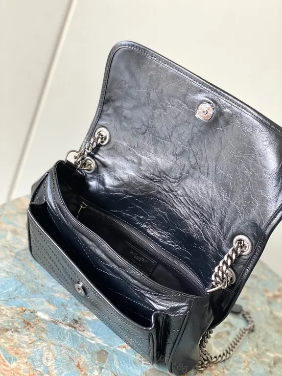 View 2 of Chic Black Quilted YSL-Style Shoulder Bag with Chain Strap