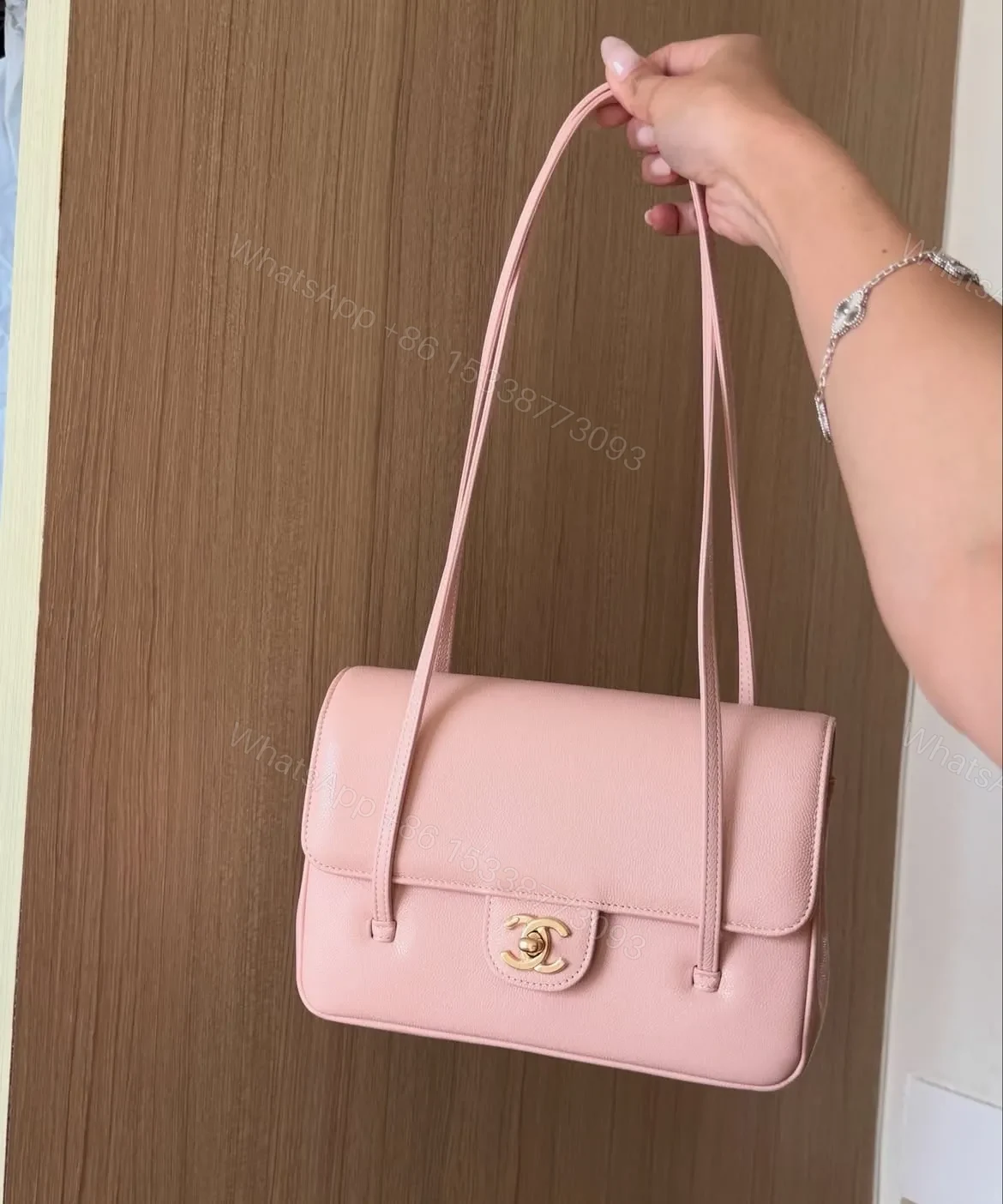 View 2 of Chanel Caviar Preppy Coco Small Flap bag in light pink color