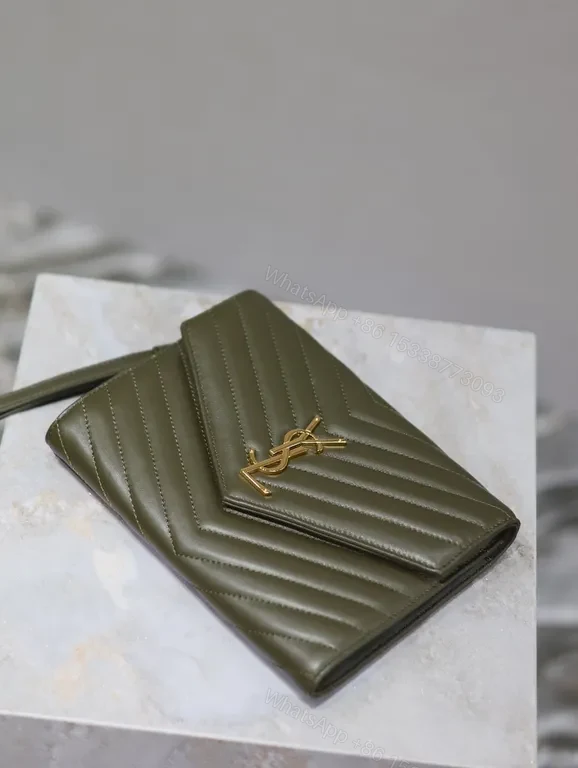 View 9 of Structured Quilted Wallet on Chain - Matte Olive, Gold Hardware