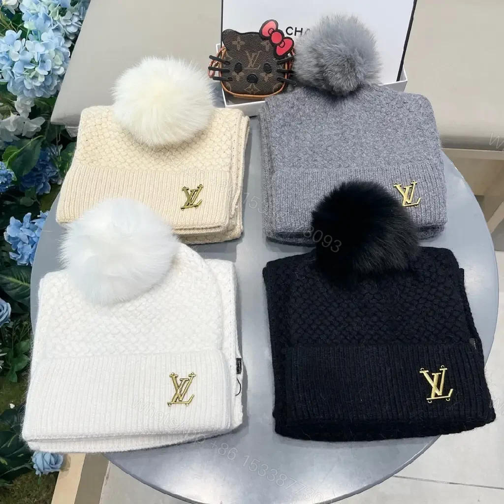 View 4 of Textured Knit Beanie & Scarf Set - Black, Gold Accent