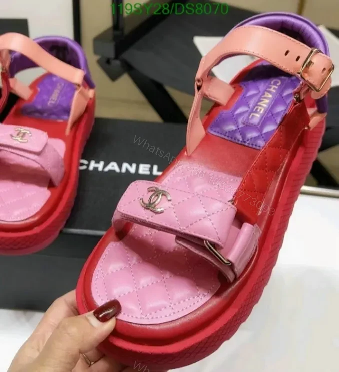 View 3 of Chanel Lambskin Multicolor Replica Sandals DS8070 with Logo Platform