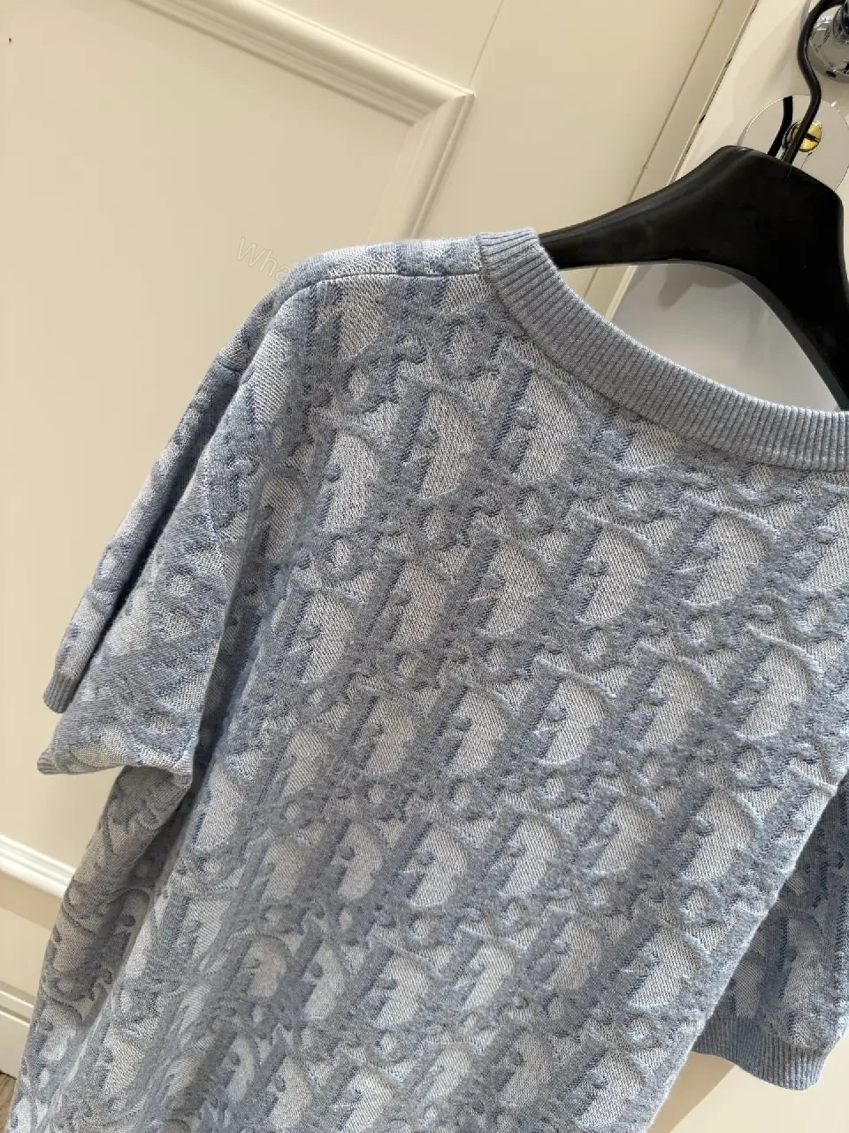 View 6 of Blue Denim Knit Pullover Dior Style Key Feature: Embroidered Pattern Sweater Dress