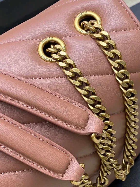 View 4 of Chic Pink Quilted Crossbody with Gold Logo - Elegant Fashion Bag