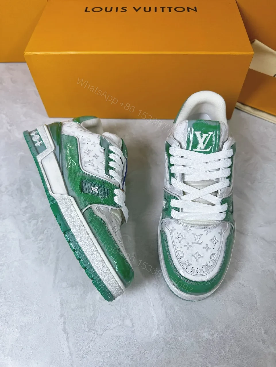 View 2 of Green & White Signature Sneakers: Bold Contrast Accents, Premium Comfort