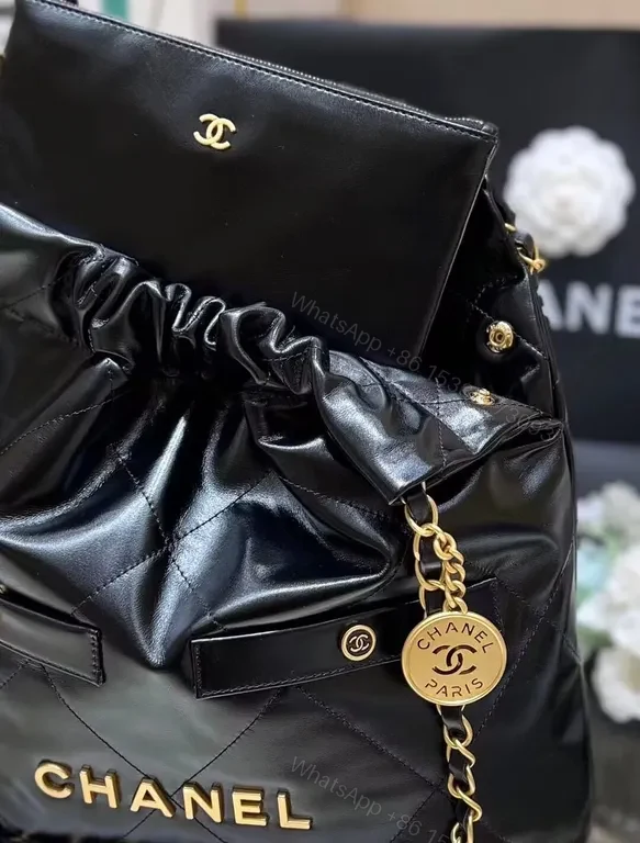 View 2 of Chanel-Inspired Quilted Nylon Tote with Gold Chain