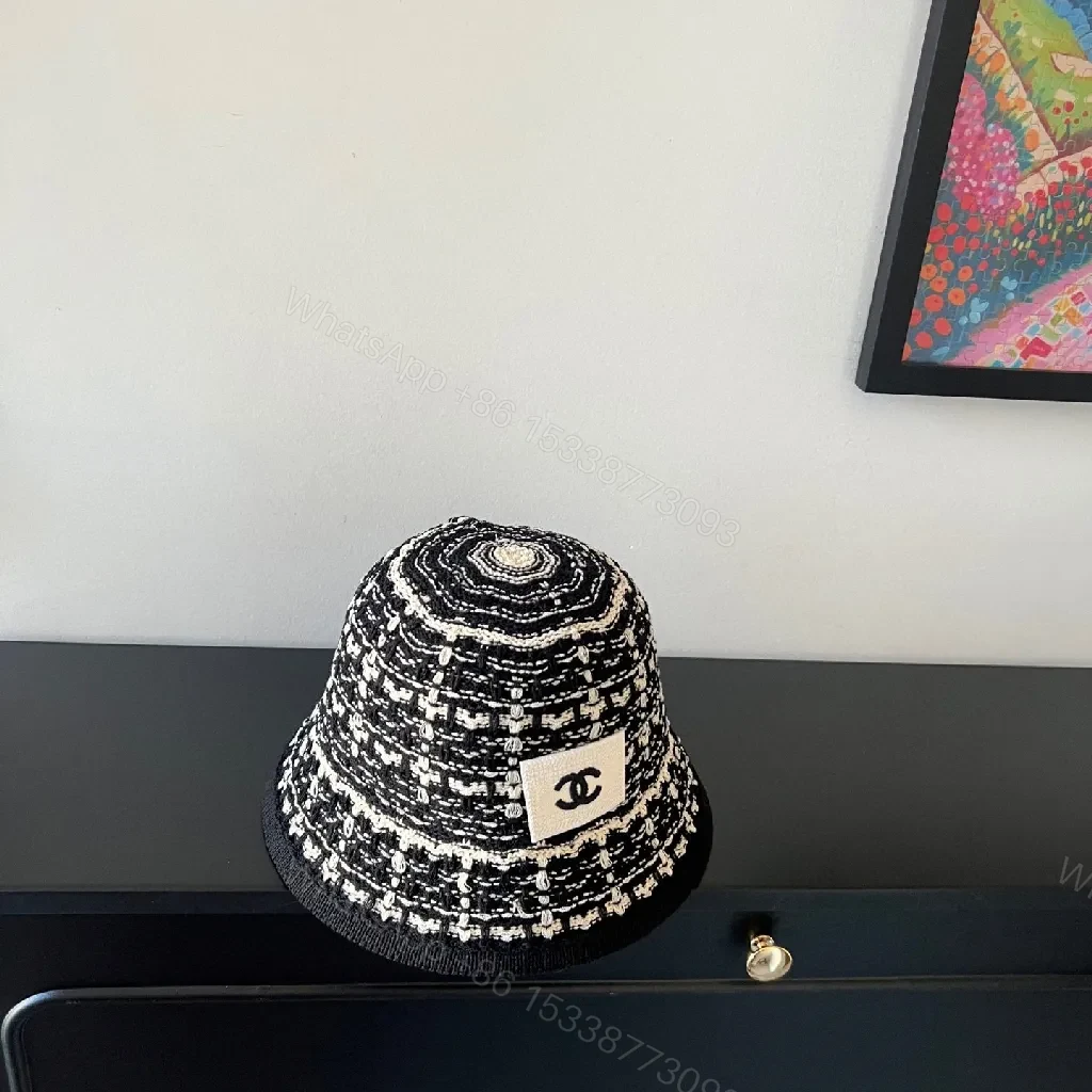 View 7 of Textured Black Bucket Hat | Tweed-Style Knit, Logo Patch, Classic