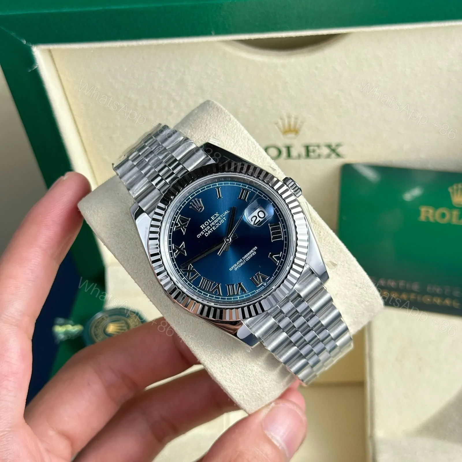 View 2 of Replica Rolex Datejust Blue Dial 126334 Jubilee Roman Dials 41 mm