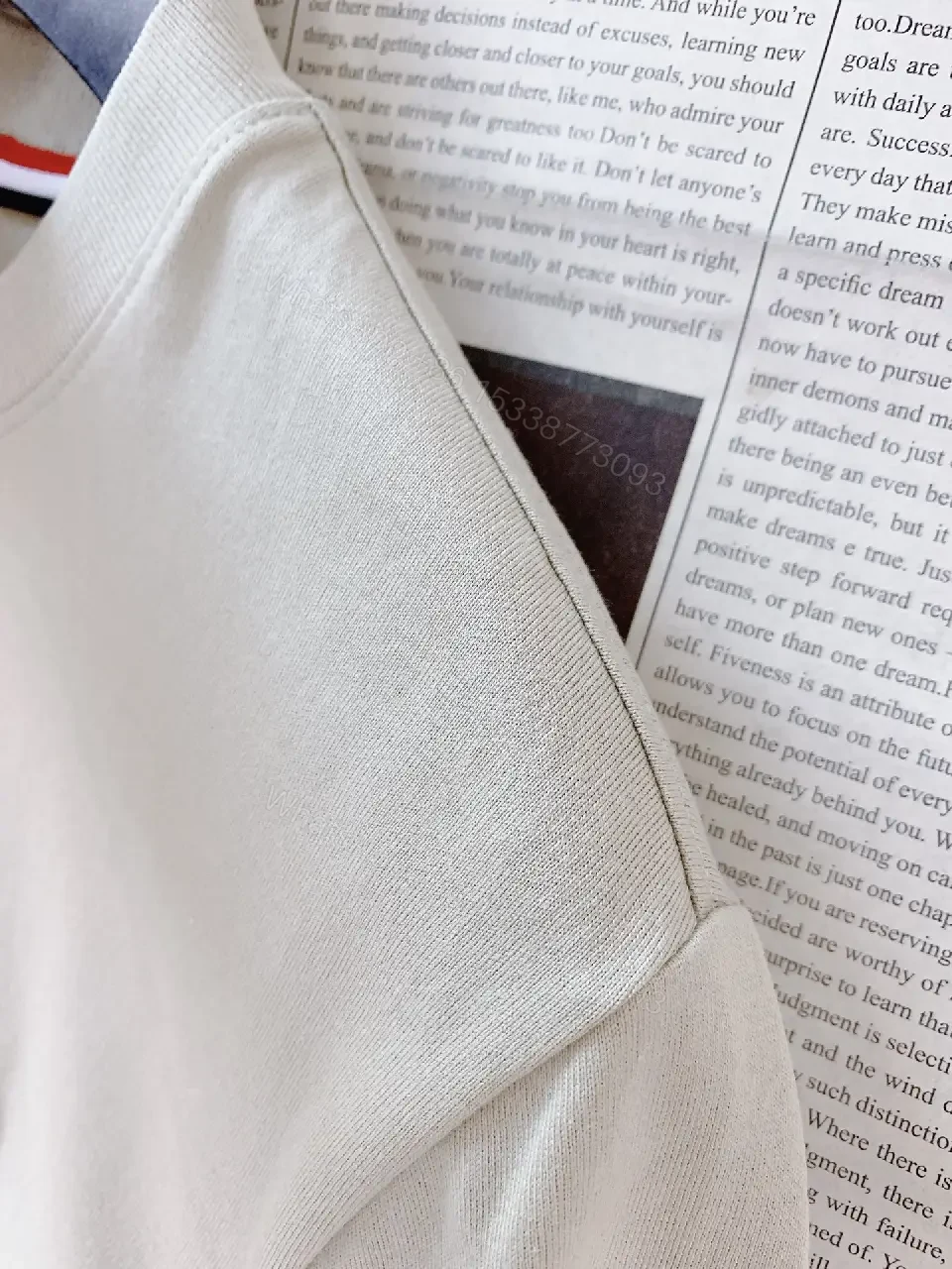 View 6 of Light Beige Knit Casual Logo Patch T-Shirt