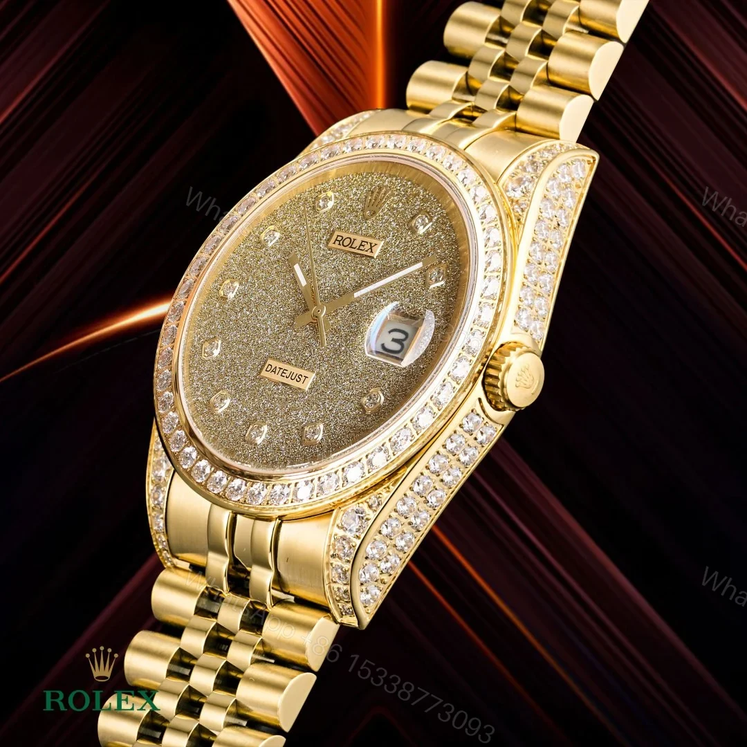 View 3 of Rolex Datejust Gold Diamond Replica 41MM Premium Full Pavé Bracelet RG-ROLEX-DATEJUST-GOLD-DIAMOND-41