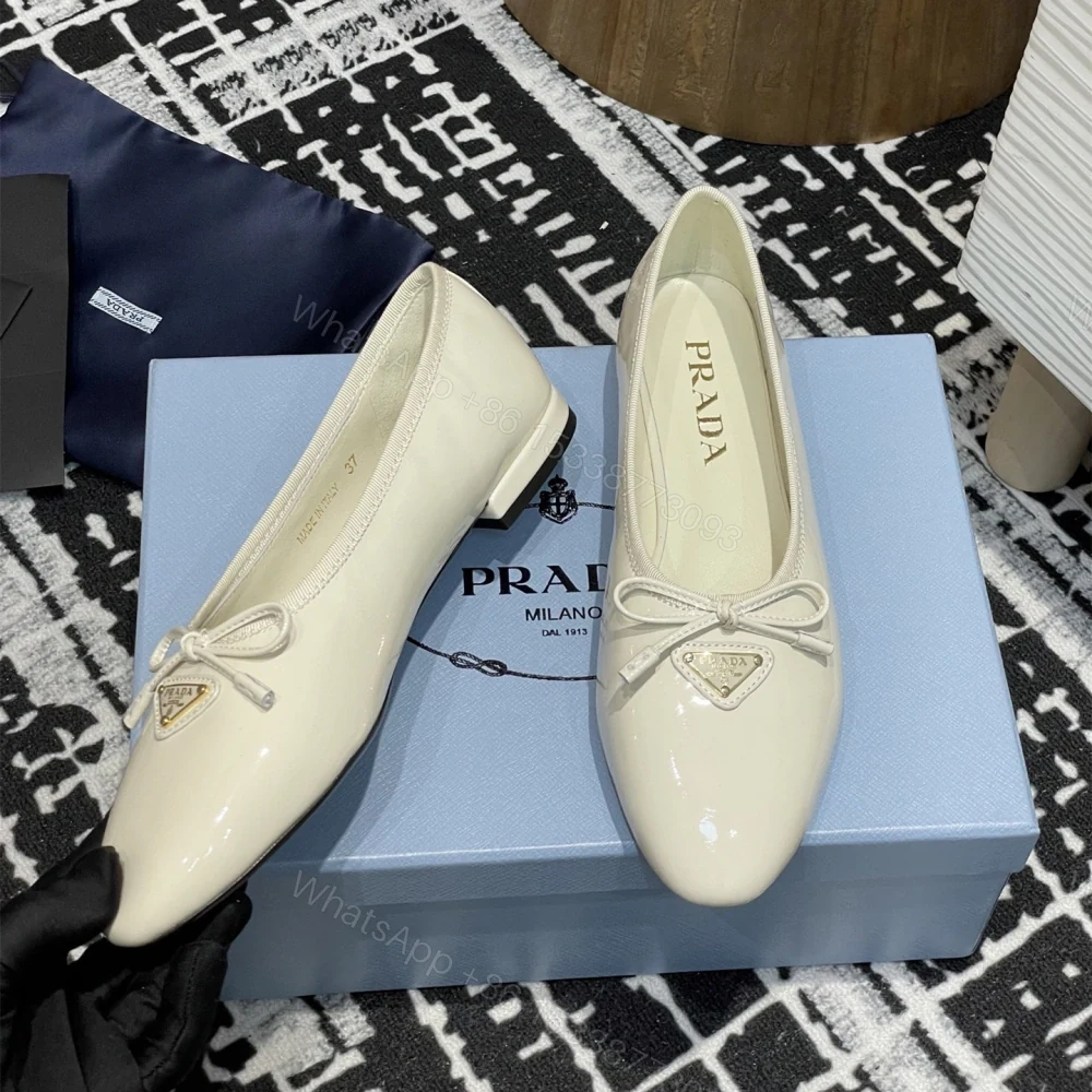 View 4 of 高仿Prada*Patent系列1F798N蝴蝶結圓頭單鞋漆皮白色免檢版