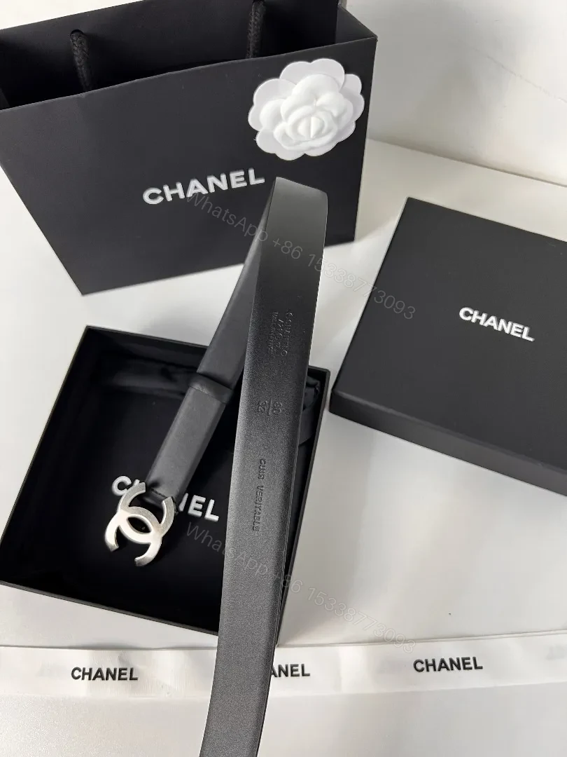 View 3 of Refined Leather Belt: Double-C Logo, Classic Black, Couture Style