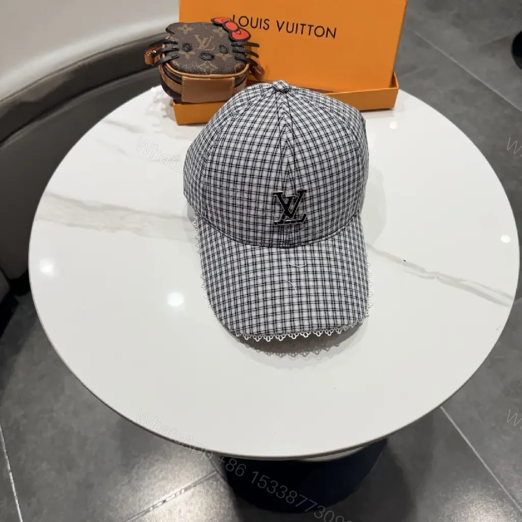 Structured Plaid Cap with Subtle Monogram, Modern Textured Cap — view 1