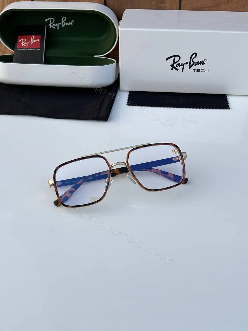 View 2 of First Copy Rayban 6830 Gold Tiger Plano Luxury UV Protection Sunglasses