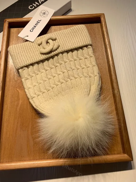 View 6 of Lux Knit Beanie with Fur Pom â€” Ivory, Chanel Charm, Luxury Style