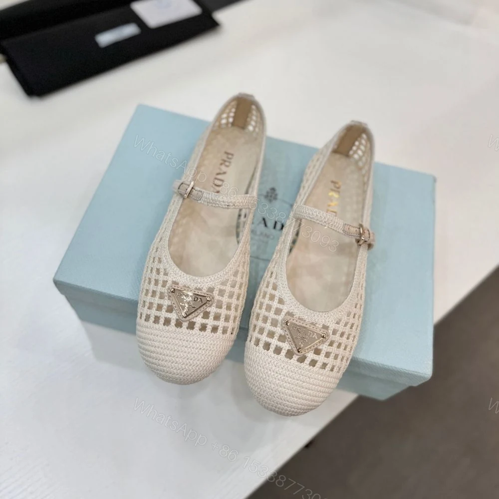 View 3 of Prada Crochet Ballerinas White