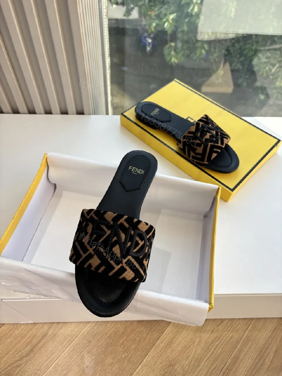 View 3 of Patterned Monogram Strap Slide Sandals - Luxe Comfort