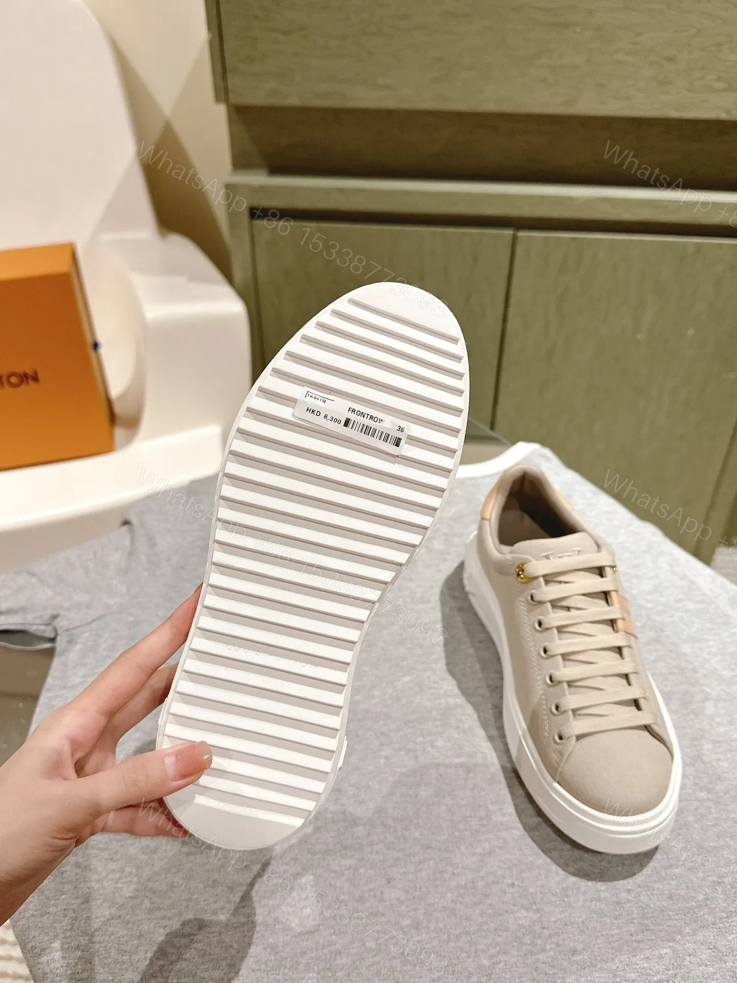 View 2 of LV Women Beige Canvas Sneakers