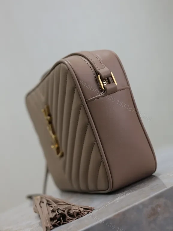 View 3 of Chic Quilted Crossbody with Gold YSL Monogram, Leather
