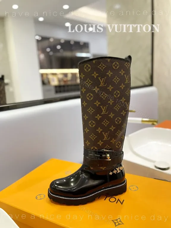View 2 of Louis Vuitton Knee-High Monogram Patent Boots