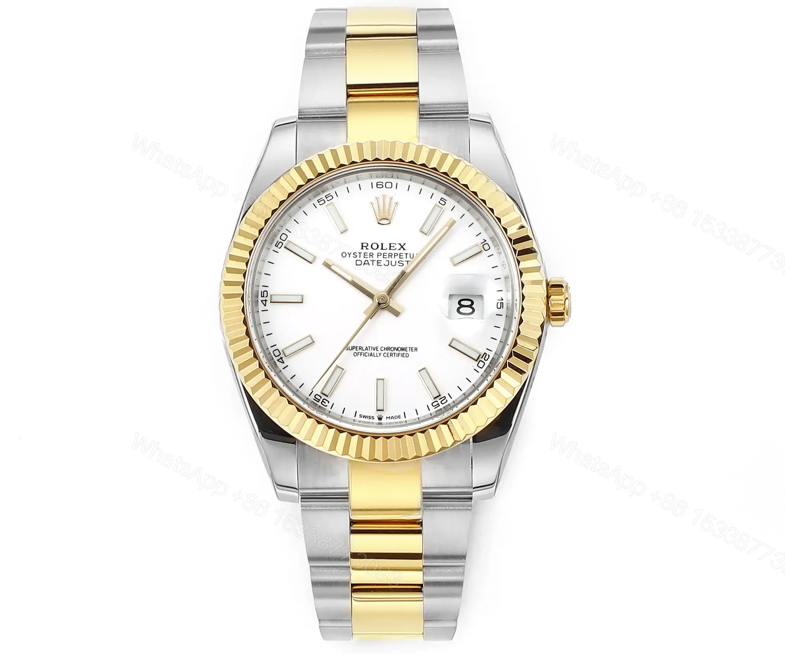 Rolex Datejust 41 Yellow Rolesor Fluted Oyster White Dial Watch 126333-0015 — view 1