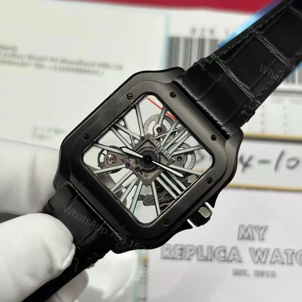 View 3 of Replica Cartier Santos WHSA0009 Skeleton Watch